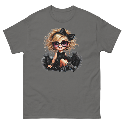 Blonde Curly Girl Tee – Tulle Skirt & Sunglasses Streetwear Women Tees Style Junction – Custom Digital Designs & Apparel Charcoal S