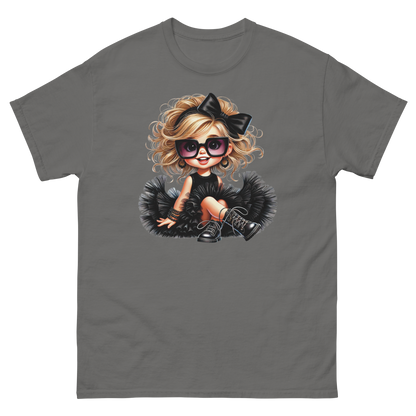 Blonde Curly Girl Tee – Tulle Skirt & Sunglasses Streetwear Women Tees Style Junction – Custom Digital Designs & Apparel Charcoal S