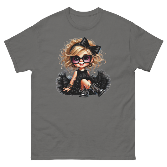 Blonde Curly Girl Tee – Tulle Skirt & Sunglasses Streetwear Women Tees Style Junction – Custom Digital Designs & Apparel Charcoal S