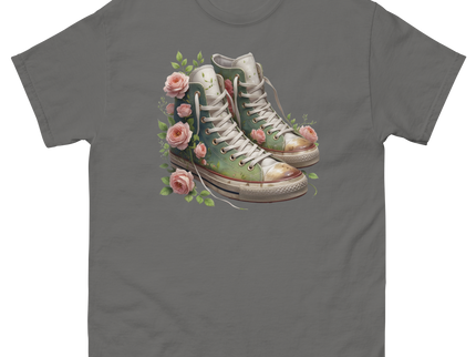 Floral High Top Sneaker Tee – Boho Chic Rose Graphic Shirt Women Tees Style Junction – Custom Digital Designs & Apparel Charcoal S
