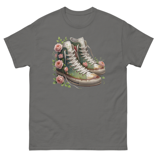 Floral High Top Sneaker Tee – Boho Chic Rose Graphic Shirt Women Tees Style Junction – Custom Digital Designs & Apparel Charcoal S