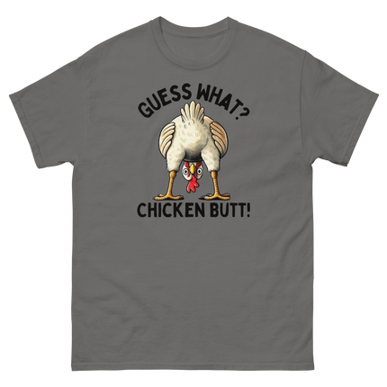 Funny Chicken Butt Tee – “Guess What” Comical Farm Graphic Shirt Women Tees Style Junction – Custom Digital Designs & Apparel Charcoal S