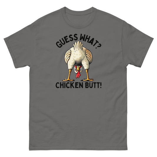 Funny Chicken Butt Tee – “Guess What” Comical Farm Graphic Shirt Women Tees Style Junction – Custom Digital Designs & Apparel Charcoal S