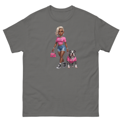 Hot Pink Bulldog Diva Tee – 100% Cotton Graphic Streetwear Women Tees Style Junction – Custom Digital Designs & Apparel Charcoal S