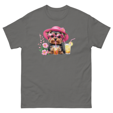 Yorkie Dog #1 Iced Tea Graphic Tshirt – Floral Summer Print Shirt Women Tees Style Junction – Custom Digital Designs Charcoal S