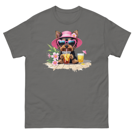 Yorkie Dog #3 Iced Tea Graphic Tshirt – Floral Summer Print Shirt Women Tees Style Junction – Custom Digital Designs Charcoal S