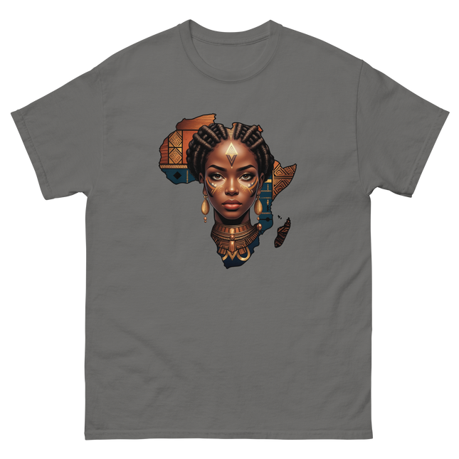 Afrocentric Queen Tee – Tribal Pattern Art, Bold Heritage Vibe #1 Women Tees Style Junction – Custom Digital Designs & Apparel Charcoal S
