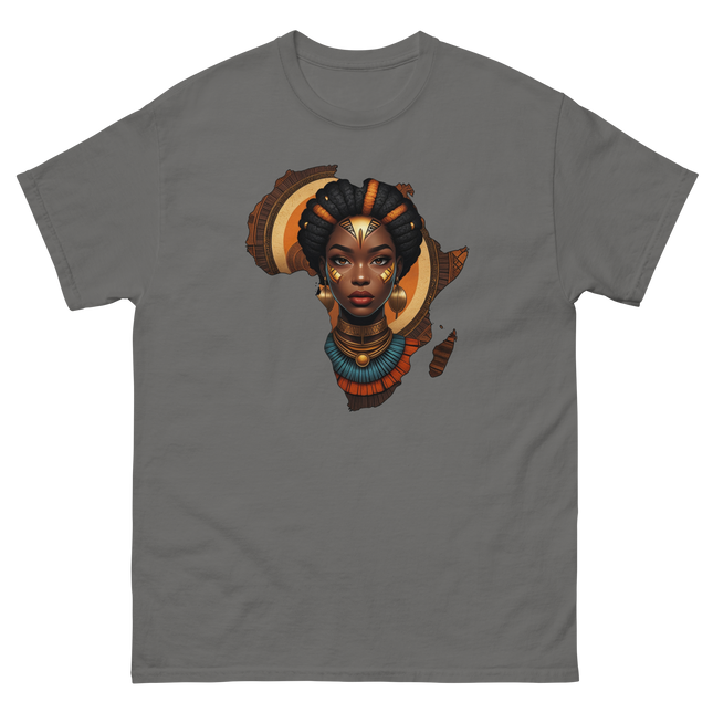 Afrocentric Queen Tee – Tribal Pattern Art, Bold Heritage Vibe #2 Women Tees Style Junction – Custom Digital Designs & Apparel Charcoal S