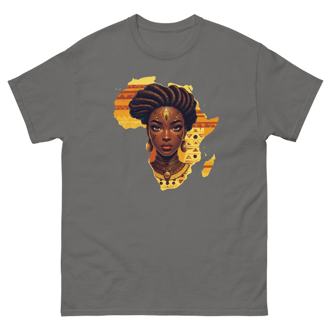 Afrocentric Queen Tee – Tribal Pattern Art, Bold Heritage Vibe #5 Women Tees Style Junction – Custom Digital Designs & Apparel Charcoal S