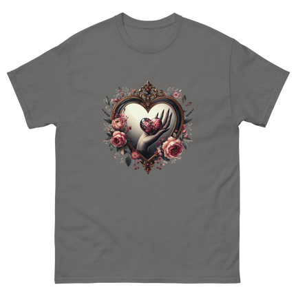 Heart Frame & Gothic Floral Art Tee Women Tees Style Junction – Custom Digital Designs & Apparel Charcoal S