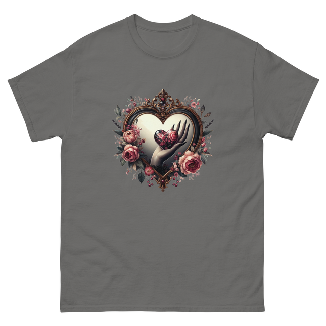 Heart Frame & Gothic Floral Art Tee Women Tees Style Junction – Custom Digital Designs & Apparel Charcoal S