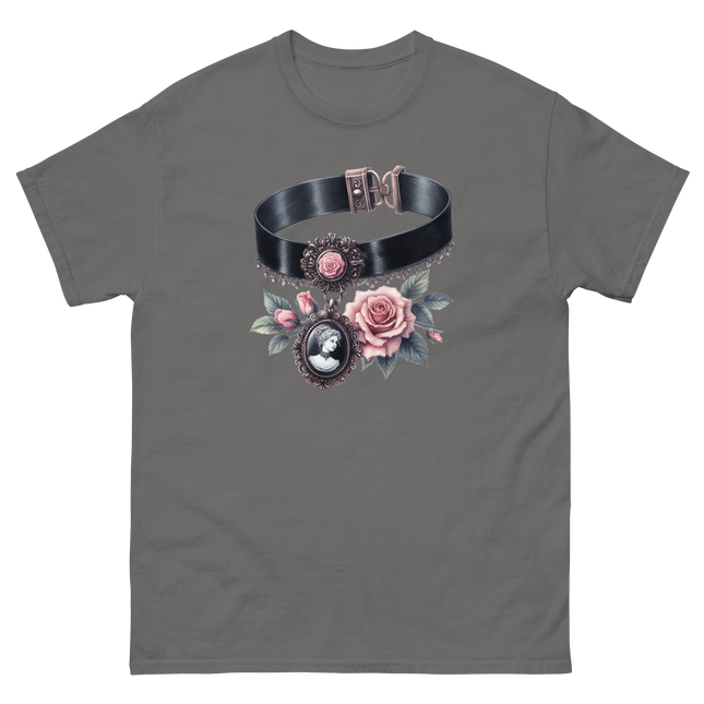 Victorian Cameo Choker Floral Tee Women Tees Style Junction – Custom Digital Designs & Apparel Charcoal S