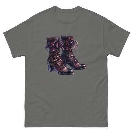 Lace-Up Gothic Boots Illustration Tee Women Tees Style Junction – Custom Digital Designs & Apparel Charcoal S