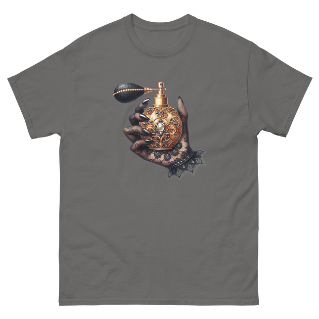 Black Lace Hand with Perfume Tee Women Tees Style Junction – Custom Digital Designs & Apparel Charcoal S