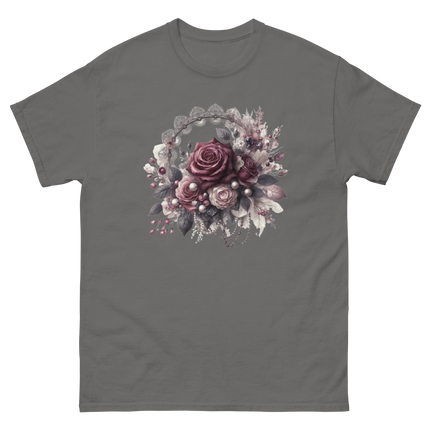 Mauve Rose Pearl Wreath Graphic Tee Women Tees Style Junction – Custom Digital Designs & Apparel Charcoal S