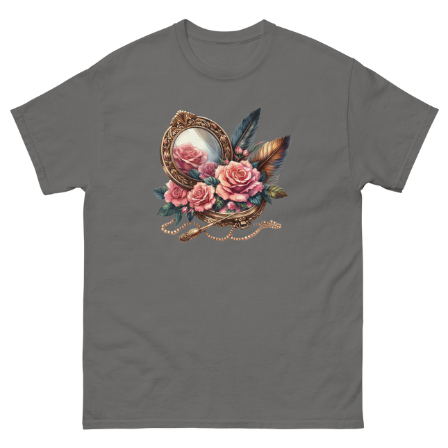 Vintage Mirror & Rose Frame Tee Women Tees Style Junction – Custom Digital Designs & Apparel Charcoal S