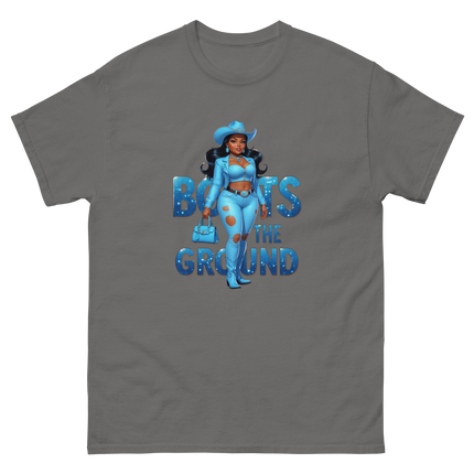 Boots on the Ground Tee – Light Blue Curvy Cowgirl Graphic #1 Women Tees Style Junction – Custom Digital Designs & Apparel Charcoal S
