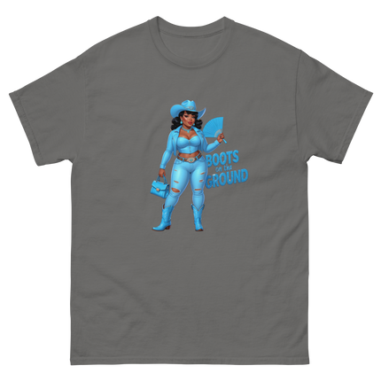 Boots on the Ground Tee – Light Blue Curvy Cowgirl Graphic #2 Women Tees Style Junction – Custom Digital Designs & Apparel Charcoal S