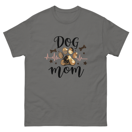 Bold Black & Gold Luxe Dog Mom Tee – Glam Paw Print Style Women Tees Style Junction – Custom Digital Designs & Apparel Charcoal S