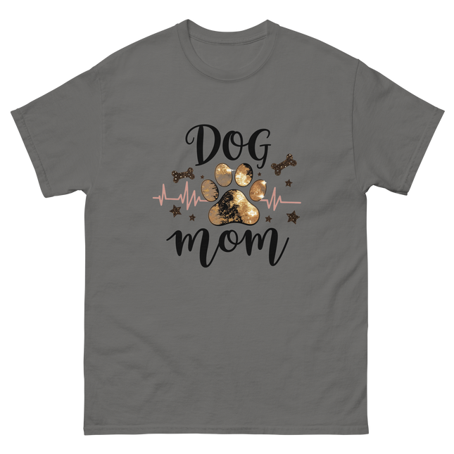 Bold Black & Gold Luxe Dog Mom Tee – Glam Paw Print Style Women Tees Style Junction – Custom Digital Designs & Apparel Charcoal S