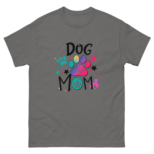 Neon Pop Dog Mom Tee – Bright Comic-Inspired Design Women Tees Style Junction – Custom Digital Designs & Apparel Charcoal S