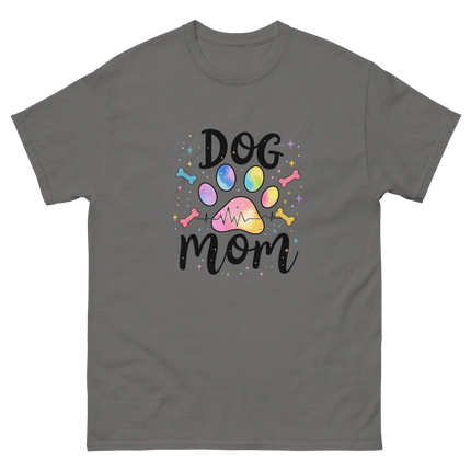 Pastel Rainbow Dog Mom Tee – Heartbeat Pet Lover Print Women Tees Style Junction – Custom Digital Designs & Apparel Charcoal S