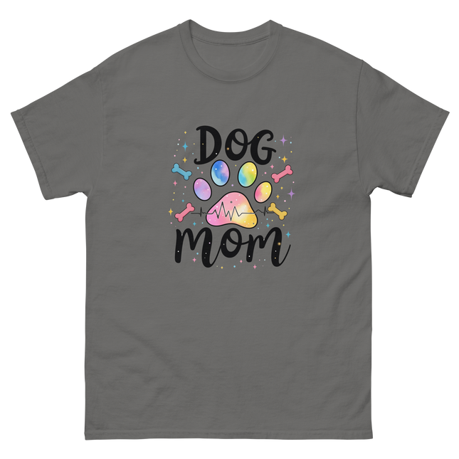 Pastel Rainbow Dog Mom Tee – Heartbeat Pet Lover Print Women Tees Style Junction – Custom Digital Designs & Apparel Charcoal S