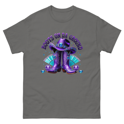 Boots on Da Ground Tee – Purple Fan & Jewel Design #1 Women Tees Style Junction – Custom Digital Designs & Apparel Charcoal S
