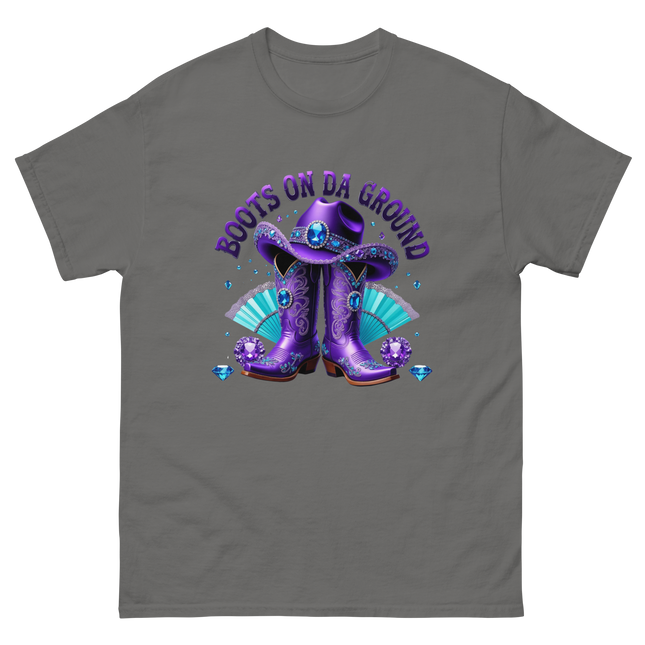Boots on Da Ground Tee – Purple Fan & Jewel Design #1 Women Tees Style Junction – Custom Digital Designs & Apparel Charcoal S