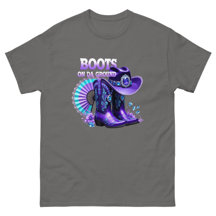 Boots on Da Ground Tee – Purple Fan & Jewel Design #2 Women Tees Style Junction – Custom Digital Designs & Apparel Charcoal S