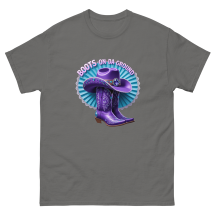 Boots on Da Ground Tee – Purple Fan & Jewel Design #3 Women Tees Style Junction – Custom Digital Designs & Apparel Charcoal S