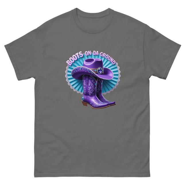 Boots on Da Ground Tee – Purple Fan & Jewel Design #3 Women Tees Style Junction – Custom Digital Designs & Apparel Charcoal S