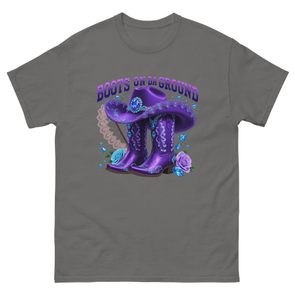 Boots on Da Ground Tee – Purple Fan & Jewel Design #4 Women Tees Style Junction – Custom Digital Designs & Apparel Charcoal S