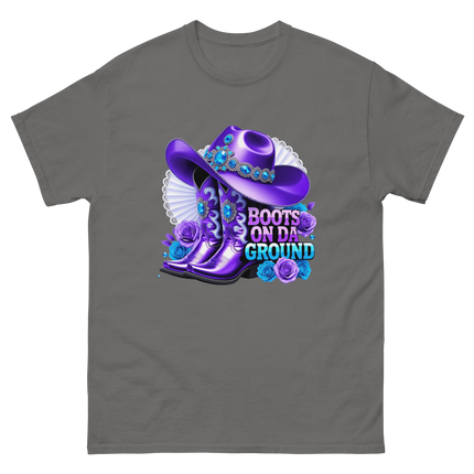 Boots on Da Ground Tee – Purple Fan & Jewel Design #5 Women Tees Style Junction – Custom Digital Designs & Apparel Charcoal S
