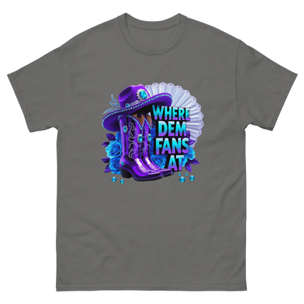 Where Dem Fans At Tee – Bold Purple Cowgirl Energy Women Tees Style Junction – Custom Digital Designs & Apparel Charcoal S