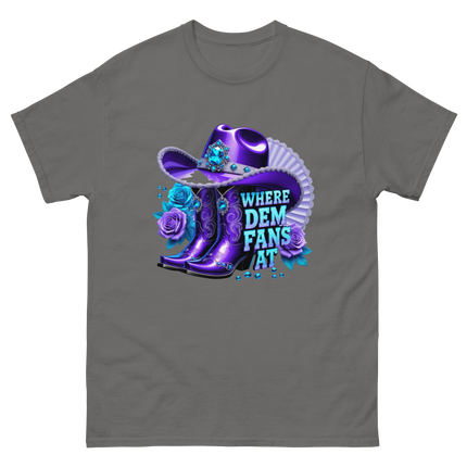 Where Dem Fans At Tee – Luxe Blue & Violet Fan Vibe Women Tees Style Junction – Custom Digital Designs & Apparel Charcoal S