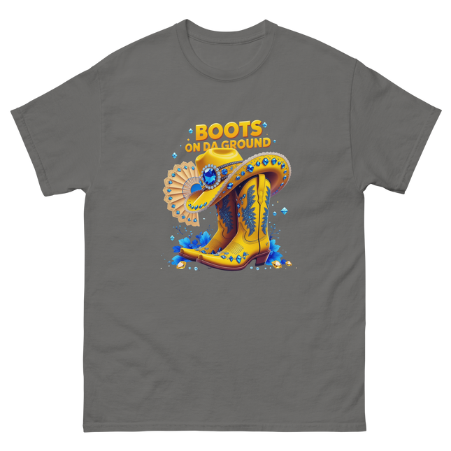 Bold Western Bling Tee – Yellow Boots & Hat Look Women Tees Style Junction – Custom Digital Designs & Apparel Charcoal S