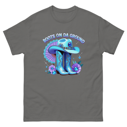 Light Blue Cowgirl Tee – Boots on Da Ground Western Glam Women Tees Style Junction – Custom Digital Designs & Apparel Charcoal S