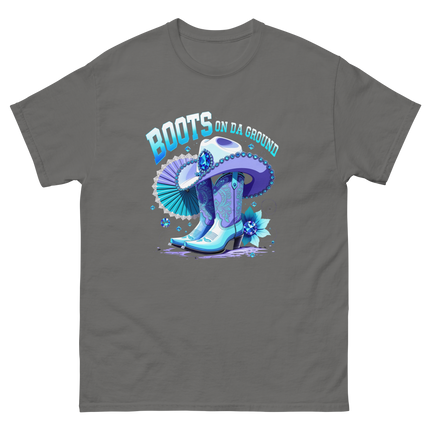 Icy Blue Glam Tee – Cowgirl Boots with Jewel Accents Women Tees Style Junction – Custom Digital Designs & Apparel Charcoal S