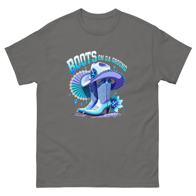 Icy Blue Glam Tee – Cowgirl Boots with Jewel Accents Women Tees Style Junction – Custom Digital Designs & Apparel Charcoal S