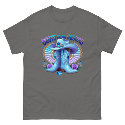 Western Shine Tee – Boots on Da Ground in Cool Blue Women Tees Style Junction – Custom Digital Designs & Apparel Charcoal S