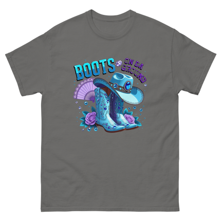 Pastel Cowgirl Tee – Light Blue Boots on Da Ground Vibe Women Tees Style Junction – Custom Digital Designs & Apparel Charcoal S