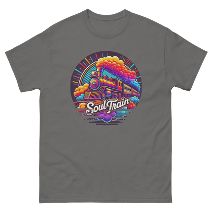 Retro Soul Train Tee – Vibrant 70s Style Graphic T-Shirt Women Tees Style Junction – Custom Digital Designs & Apparel Charcoal S