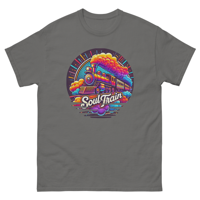 Retro Soul Train Tee – Vibrant 70s Style Graphic T-Shirt Women Tees Style Junction – Custom Digital Designs & Apparel Charcoal S