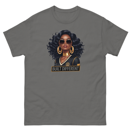 Built Different Tee – Bold Black Art, Gold Statement Style #1 Women Tees Style Junction – Custom Digital Designs & Apparel Charcoal S