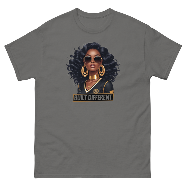 Built Different Tee – Bold Black Art, Gold Statement Style #1 Women Tees Style Junction – Custom Digital Designs & Apparel Charcoal S