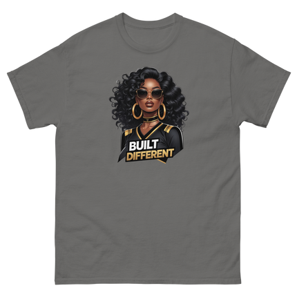 Built Different Tee – Bold Black Art, Gold Statement Style #2 Women Tees Style Junction – Custom Digital Designs & Apparel Charcoal S