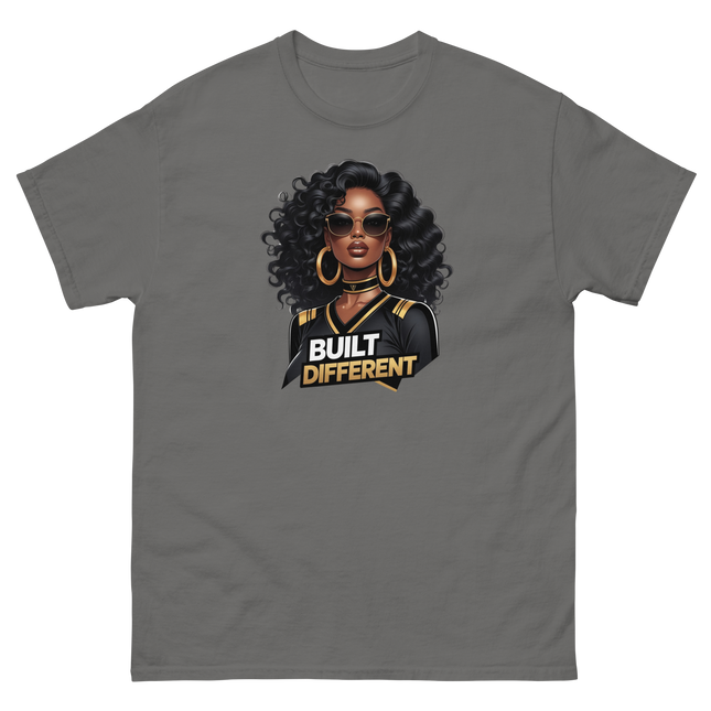 Built Different Tee – Bold Black Art, Gold Statement Style #2 Women Tees Style Junction – Custom Digital Designs & Apparel Charcoal S