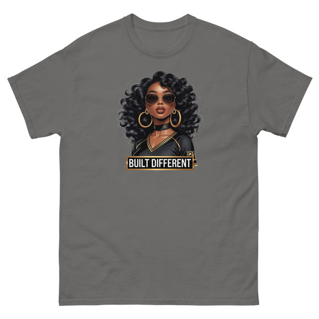Built Different Tee – Bold Black Art, Gold Statement Style #3 Women Tees Style Junction – Custom Digital Designs & Apparel Charcoal S