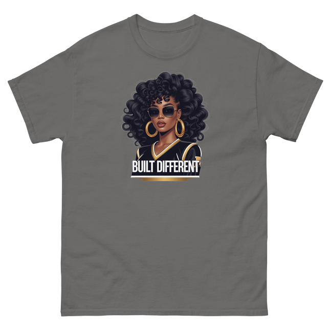 Built Different Tee – Bold Black Art, Gold Statement Style #5 Women Tees Style Junction – Custom Digital Designs & Apparel Charcoal S